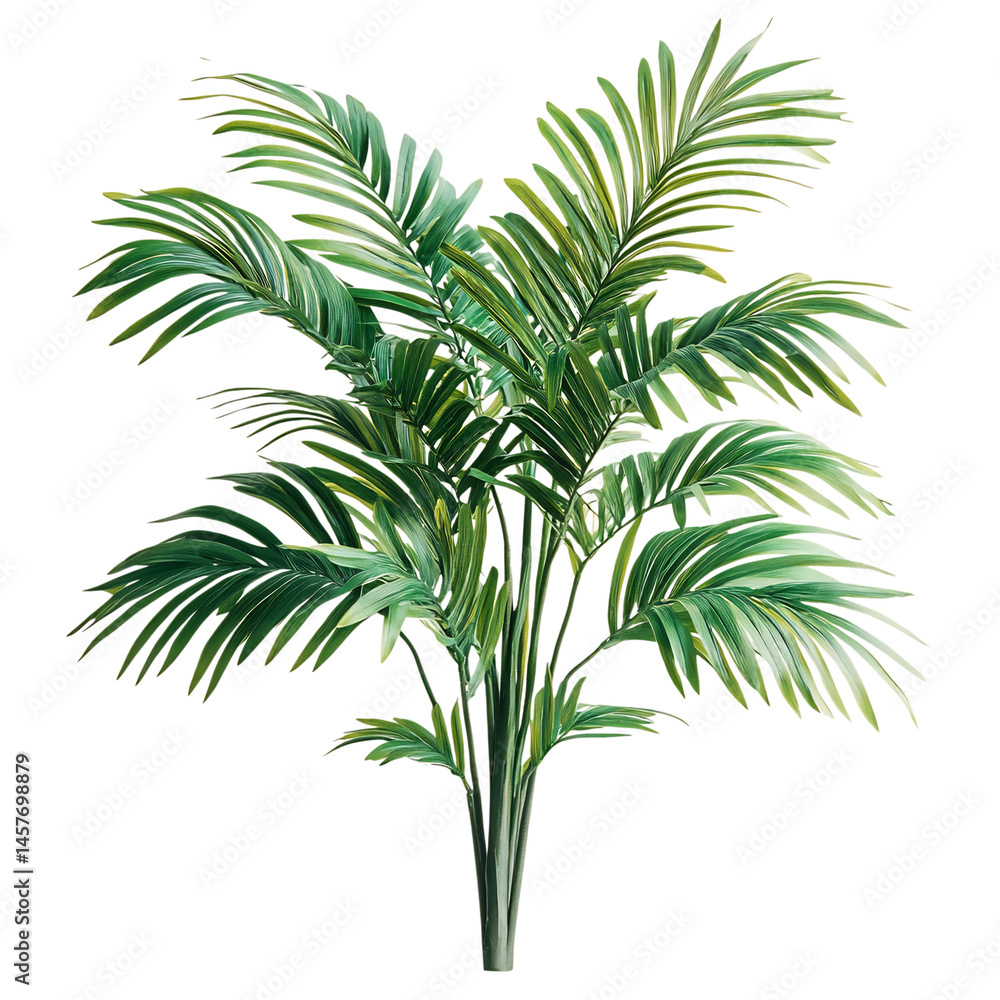 A Tropical Palm Plant with Elegant Fronds Isolated on Transparent Background A Tropical Palm Plant with Elegant Fronds Isolated on Transparent Background