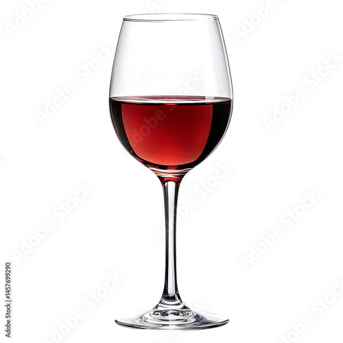 Elegant Wine Glass Crystal Clear Filled with Rich Red Wine Isolated on Transparent Background