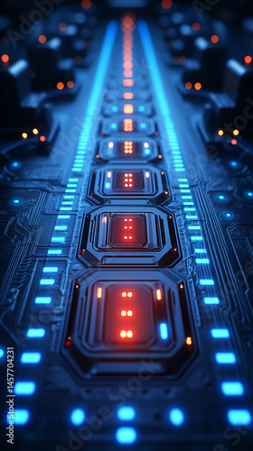 Futuristic holographic buttons float in a digital space, symbolizing seamless human interaction, control, and decision-making in advanced virtual networks and smart technology environments.

