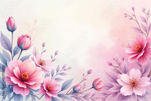 Delicate watercolor floral design, soft pastel hues , pretty, textile, romantic