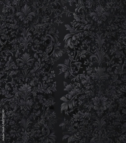 Intricate black damask, seamless floral vines , vine, dark