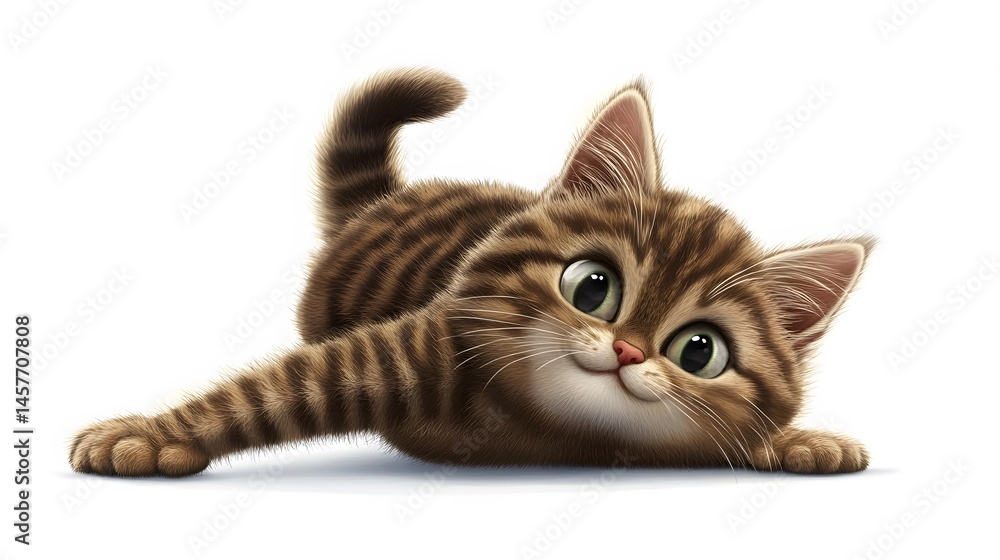 Obraz premium Playful, cartoonish kitten illustration against a white background.