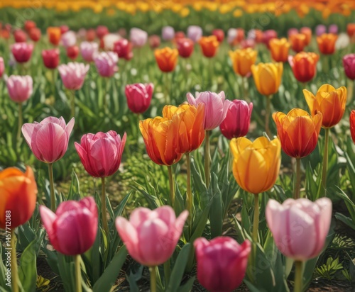 Close-up of colorful tulips in a sunny spring meadow ,  flowers,  colorful