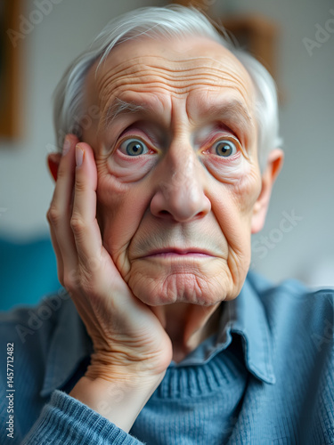 Dementia symptoms in a senior person showing difficulty in recognizing familiar faces. Featuring forgetfulness and confusion
