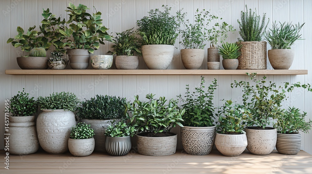 Fototapeta premium Plants on Wooden Shelves