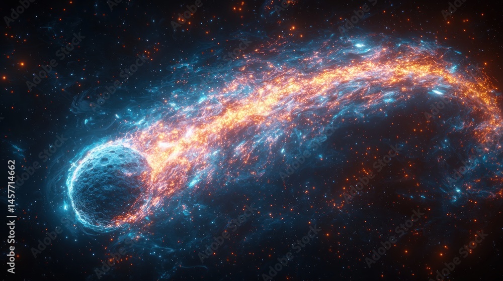 Fototapeta premium Celestial Inferno: A Fiery Comet's Trail Across the Cosmos