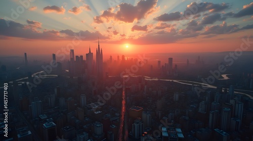 sunset over the city