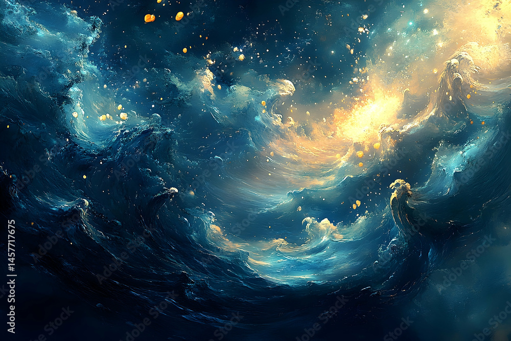 Obraz premium Abstract cosmic waves of swirling nebulae.