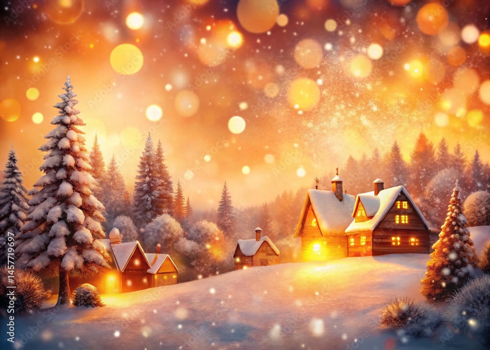 Fototapeta premium Hand-Painted Winter Wonderland Scene with Warm Bokeh | Cozy Holiday Background
