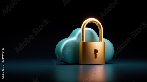 Obraz na płótnie Cloud with a golden padlock symbolizing data security and protection. w salonie