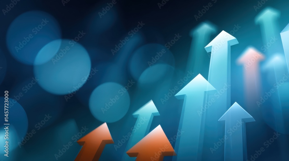 Abstract upward arrows with a blurred blue background.