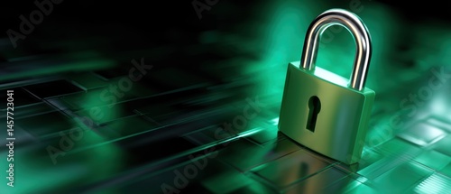Obraz na płótnie Digital lock on a green abstract background symbolizing security. w salonie