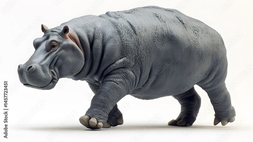 Obraz premium Close-up view of a hippopotamus in motion against a plain background.