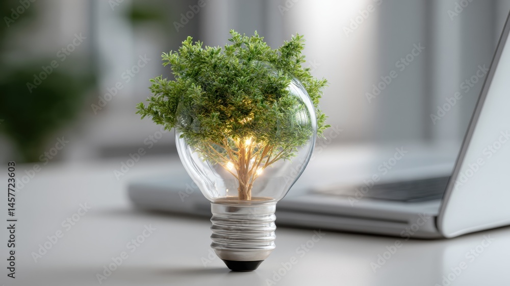 Light bulb with a tree symbolizes eco-friendly ideas and innovation.