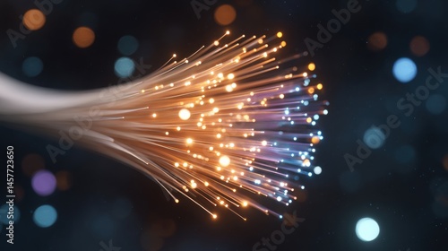 Obraz na płótnie Vibrant fiber optic strands emitting colorful light particles. w salonie