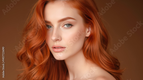 Wallpaper Mural Beautiful young woman with long red hair and stunning makeup on a neutral background Torontodigital.ca