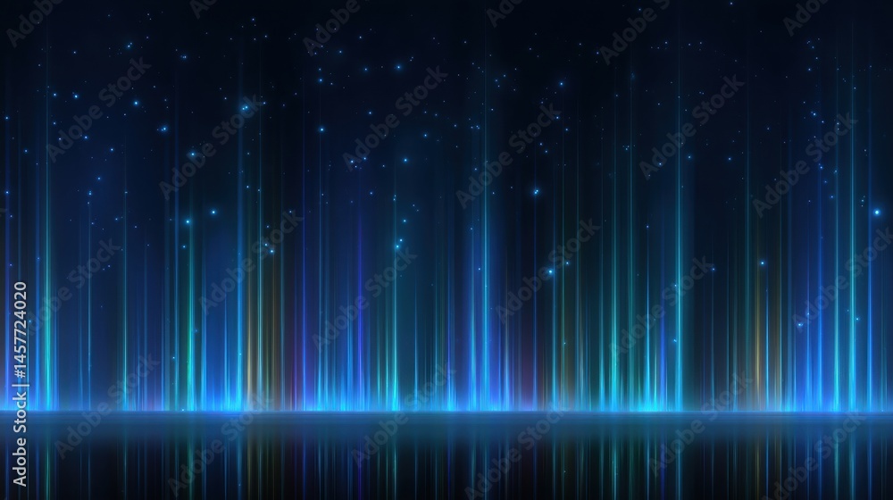 Abstract glowing vertical lines with a starry background.