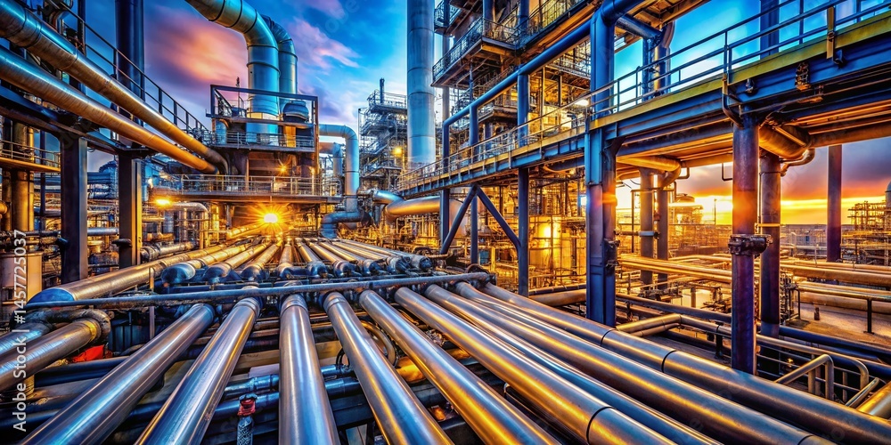 Fototapeta premium Industrial Hydrogen Pipeline & Pipe Rack: High-Resolution Stock Photo