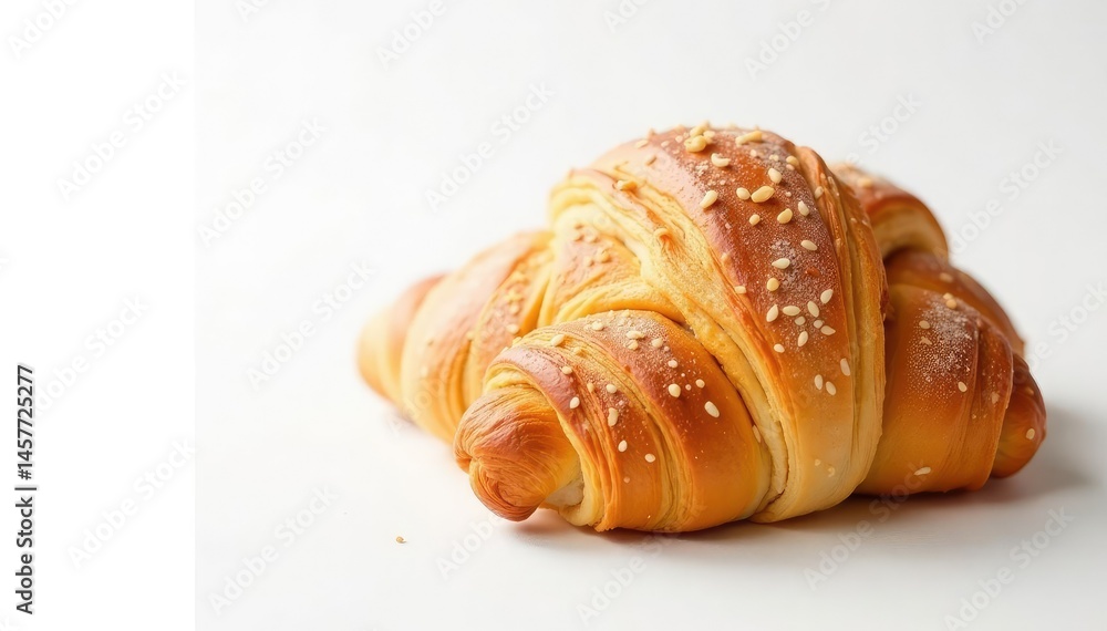 Artisan bread, flaky croissant, pristine white backdrop, studio, texture Artisan bread, flaky croissant, pristine white backdrop, studio, texture