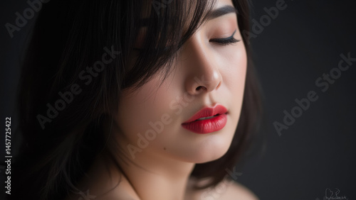 Wallpaper Mural Luscious Lip Color and Soft Features of a Beautiful Woman in Dim Lighting Torontodigital.ca