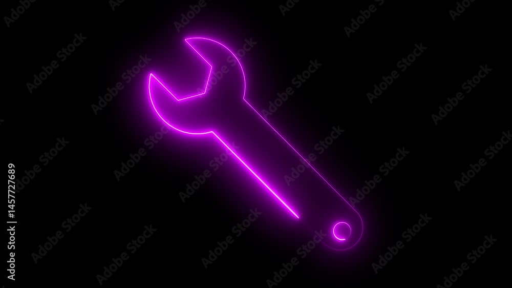 neon wrench setting construction tool icon, spanner toolkit professional instrument flat line icon animation. neon wrench setting construction tool icon, spanner toolkit professional instrument flat line icon animation.