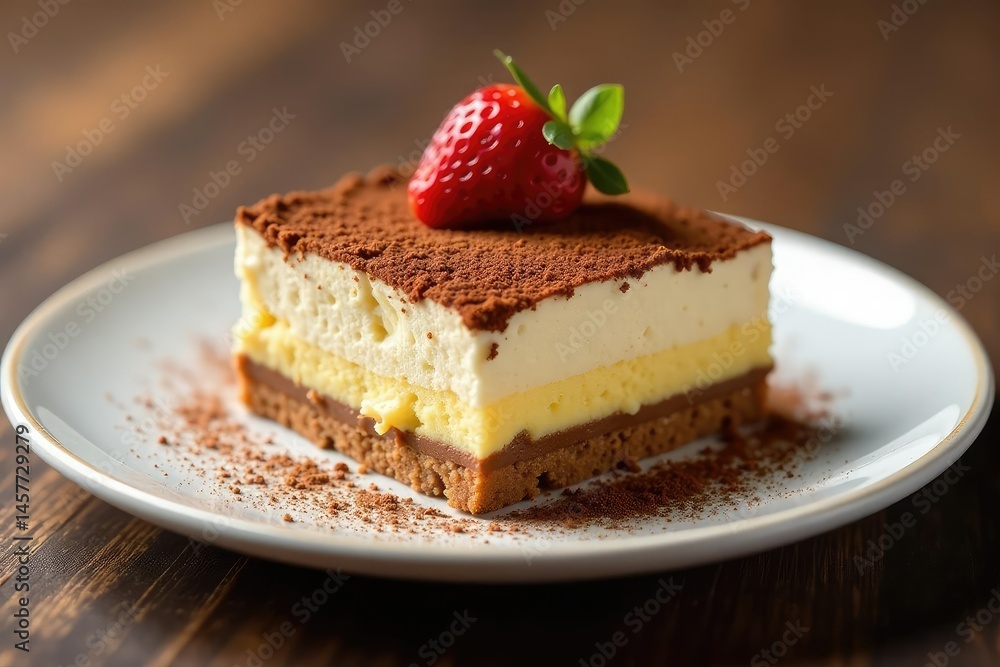 Individual portion of tiramisu, dusted with cocoa powder , texture, italian, cake Individual portion of tiramisu, dusted with cocoa powder , texture, italian, cake