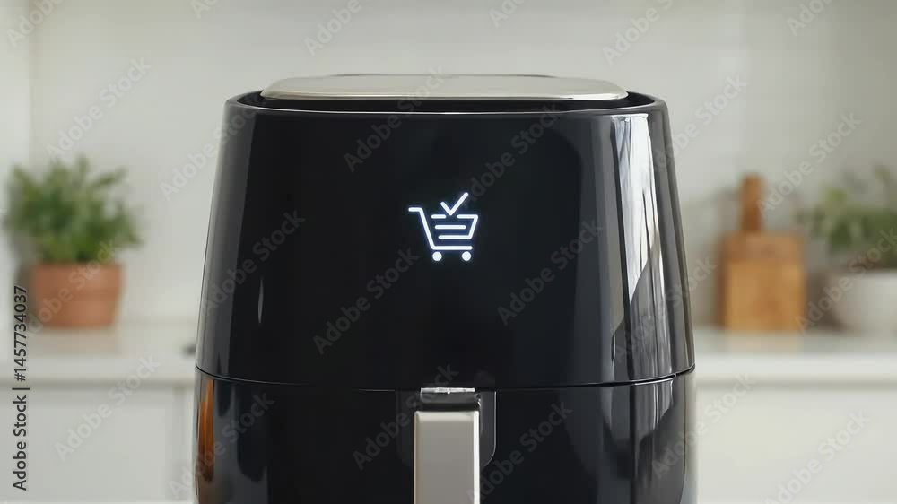 Close view of a new air fryer on the kitchen counter, symbol of modern cooking innovation