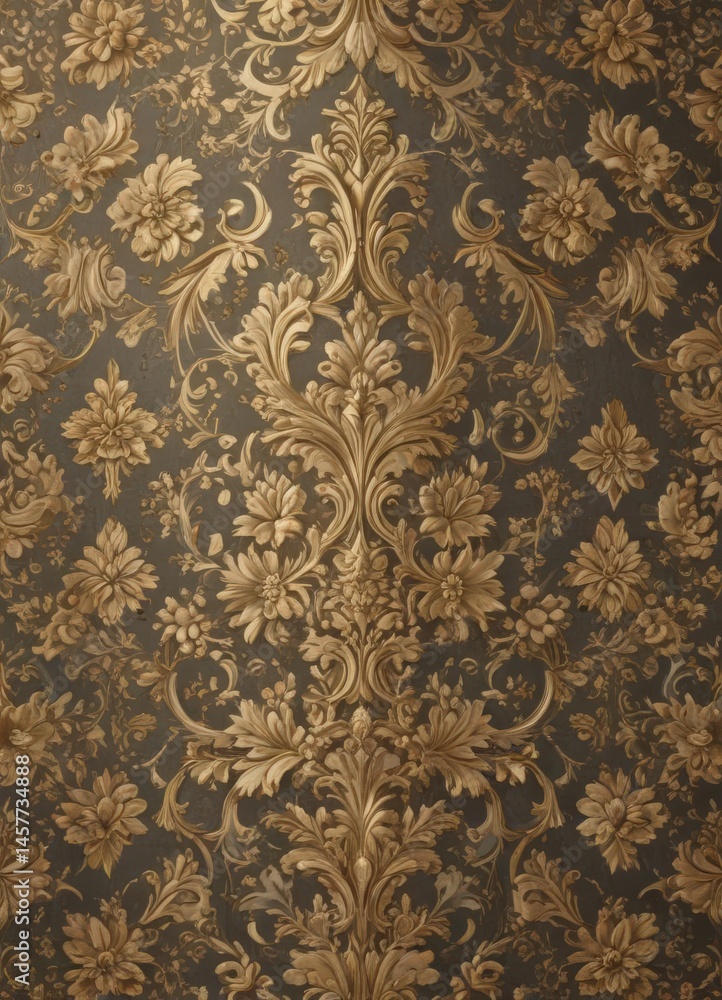Intricate textured damask, subtle gold accents, repeating floral & geometric design, illustration, motif Intricate textured damask, subtle gold accents, repeating floral & geometric design, illustration, motif
