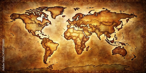 Low Light Charcoal Map Drawing on Parchment Paper - Vintage Style Stock Photo