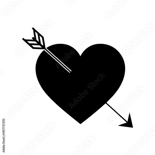 Black Heart with Arrow - Vector Icon