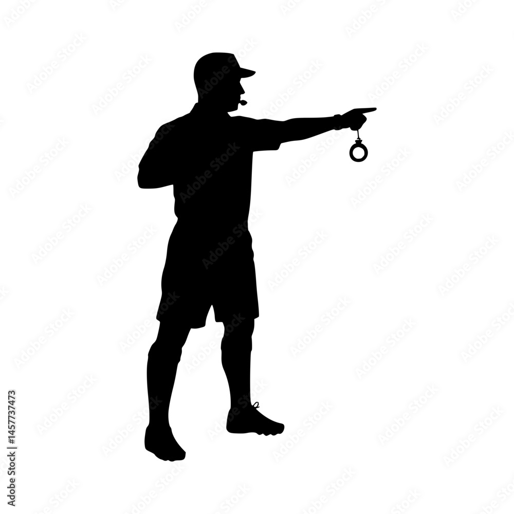 Silhouette Referee Pointing at Hanging Ball Silhouette Referee Pointing at Hanging Ball