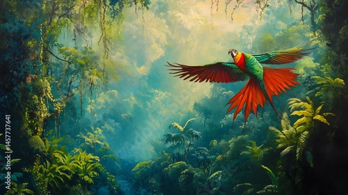 Majestic Resplendent Quetzal Soaring over Lush Green Image for Creative Projects