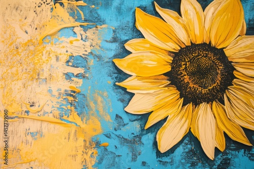 Vibrant sunflower art against a textured background.