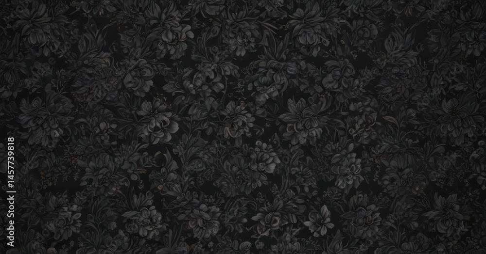 Fototapeta premium Luxurious black charcoal floral wallpaper pattern Intricate design for stylish interiors , black, intricate