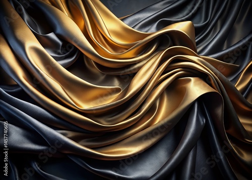 Luxurious Black and Gold Silk Fabric Drape - Elegant Texture Background
