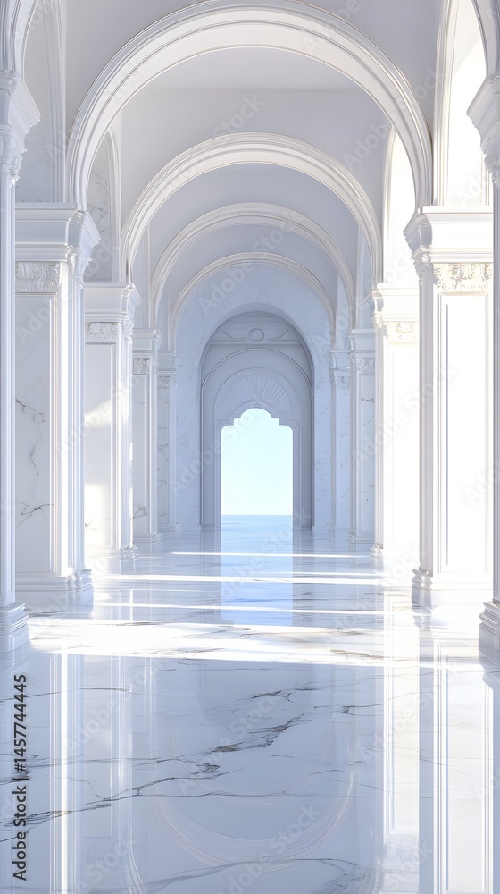 Grand white colonnade, ocean view Grand white colonnade, ocean view