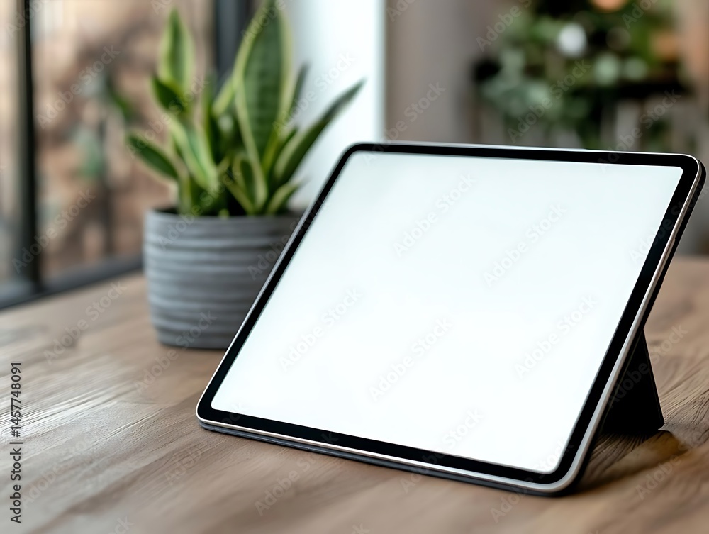 Blank Tablet on Wooden Table. Blank Tablet on Wooden Table.