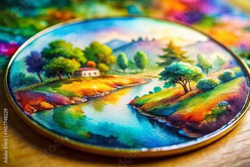 Macro Watercolor Circle Landscape Backdrop: Abstract Nature Painting