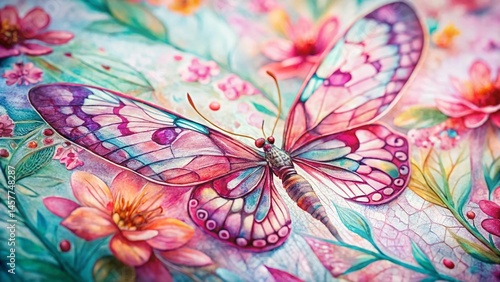 Macro Watercolor Pink Insect Pattern Background - Intricate Floral Design