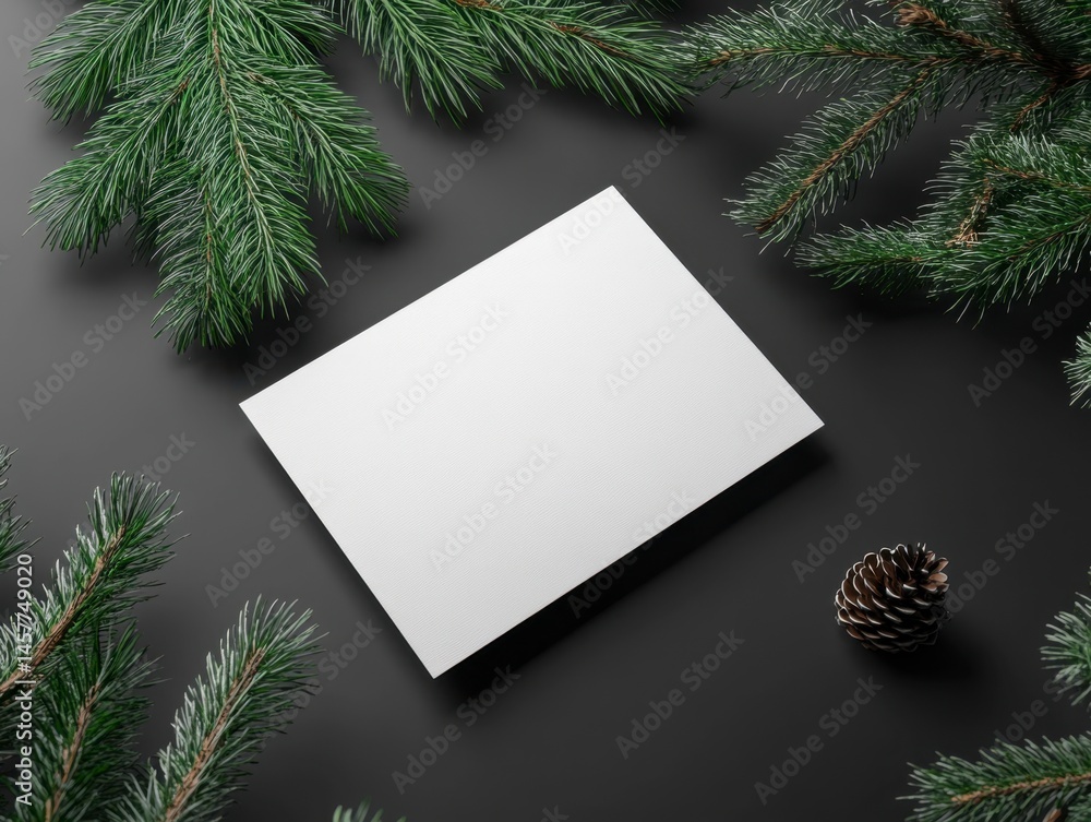 Blank Card Surrounded by Pine Tree Branches and Pine Cone Blank Card Surrounded by Pine Tree Branches and Pine Cone