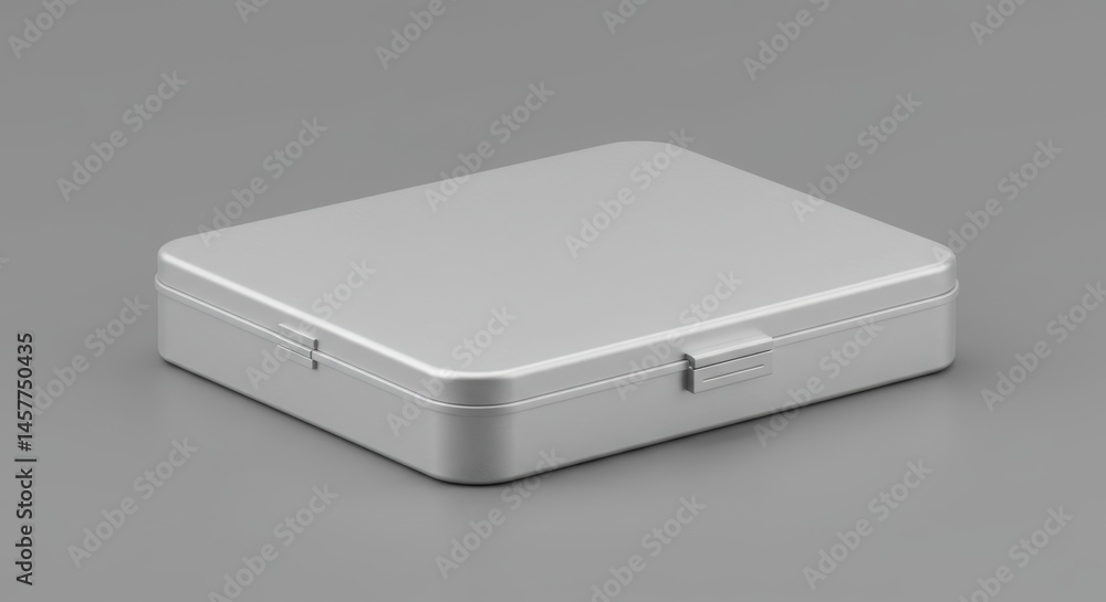 Silver Box with Lid on Gray Background Silver Box with Lid on Gray Background