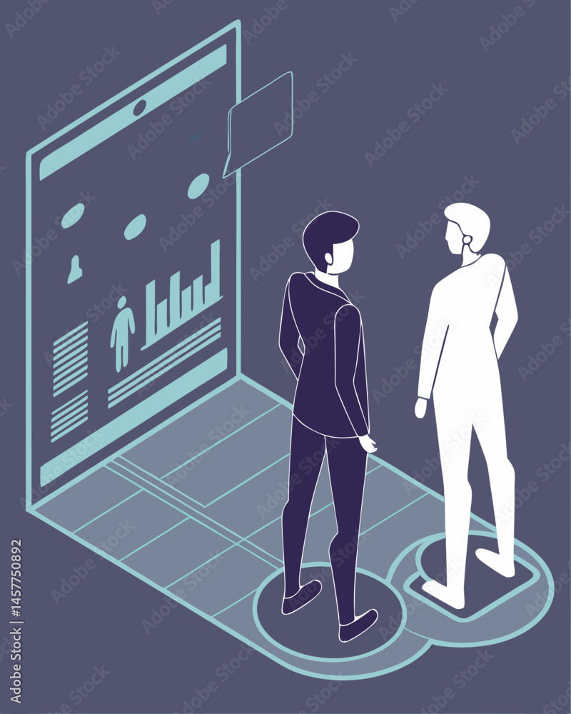Business Professionals Analyzing Data on Holographic Interface