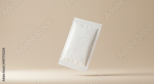 White Sachet Package on Beige Background