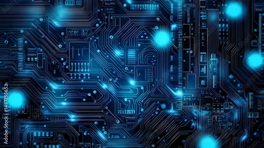 Abstract Technology Circuit Board Background with Blue Glowing Lines Abstract Technology Circuit Board Background with Blue Glowing Lines