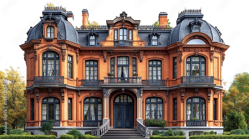 Naklejka premium Historical Victorian house in golden sunlight high resolution picture