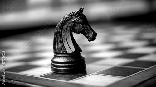 Wallpaper Mural Close-up view of a black chess knight on a chessboard. Torontodigital.ca