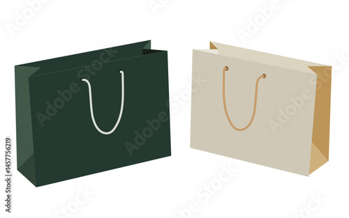 Set of paper shopping bag vector image, shopping bag in two color, png shopping bag with handle 