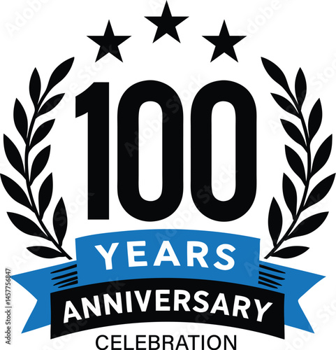100 Years Anniversary Celebration Emblem with Laurel Wreaths and Stars