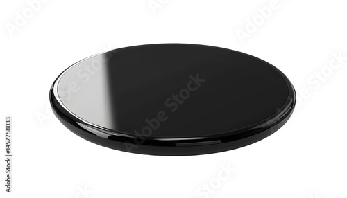 Round black wireless charger, glossy finish