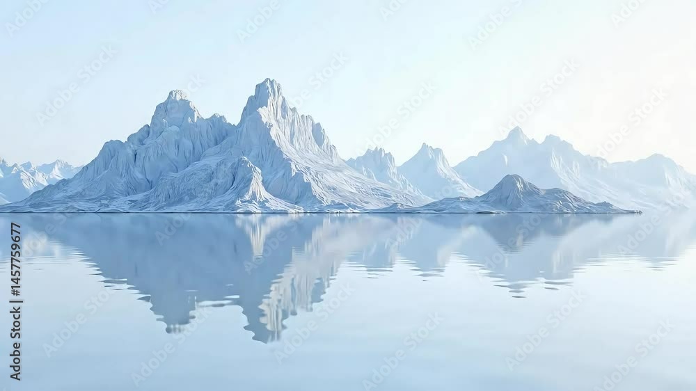 Serene Winter Mountain Landscape Reflected in Calm Water Stunning scenery of snow capped peaks mirroring in a tranquil lake offering a peaceful winter vista.